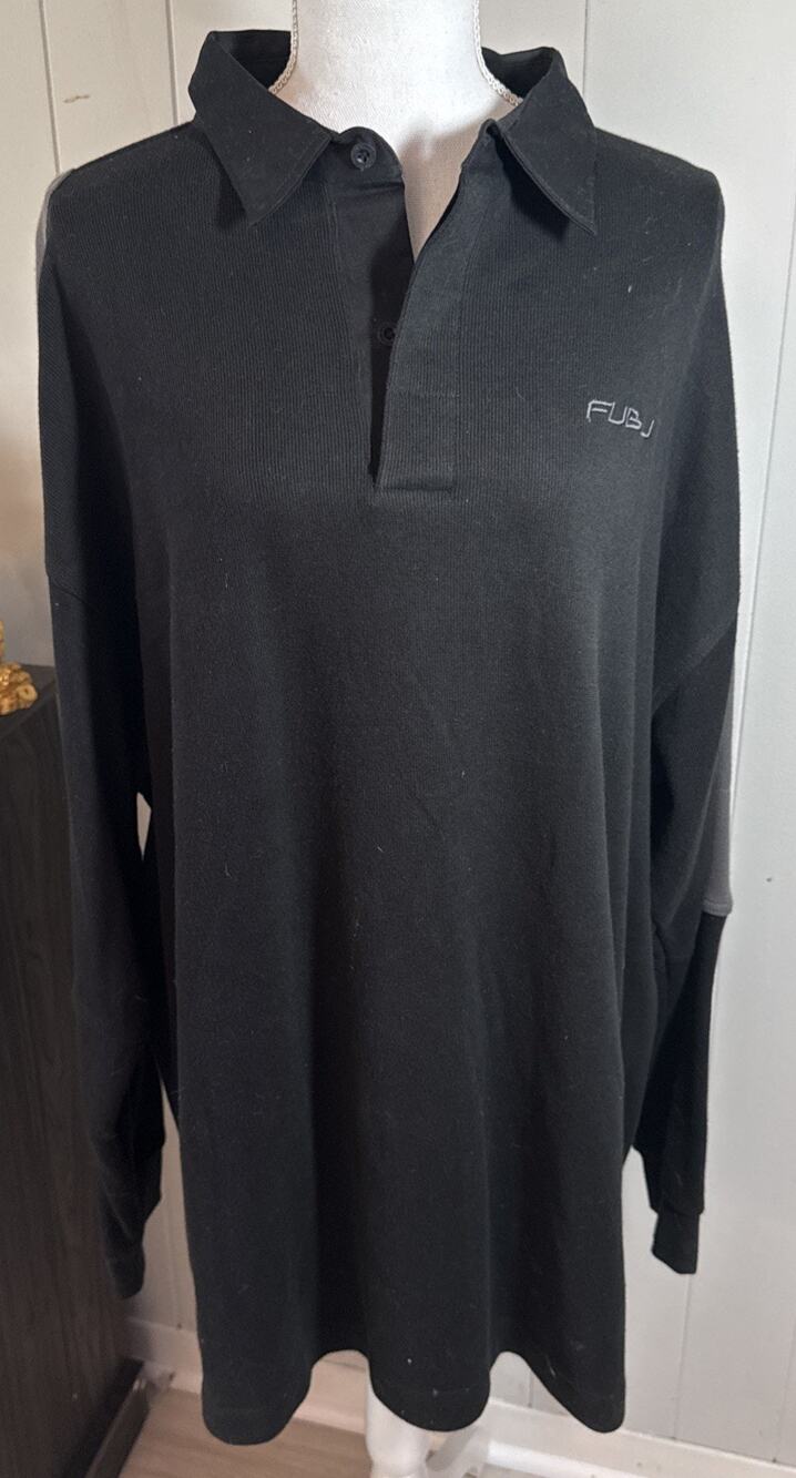 Vintage FUBU Sports Collection Pullover Polo Shirt Black Long 2XL LL